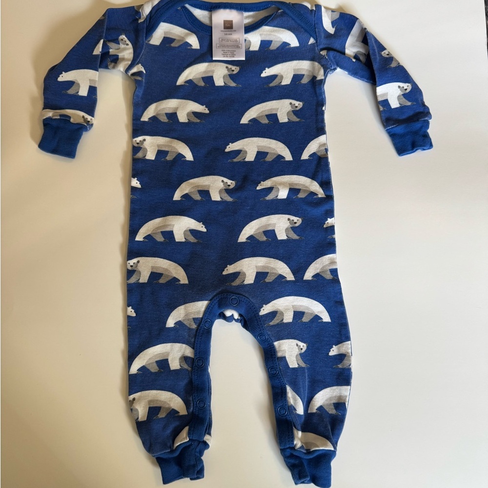 Tea Collection Sleeper Playsuit Footless Blue Polar Bears 3-6 Months Baby